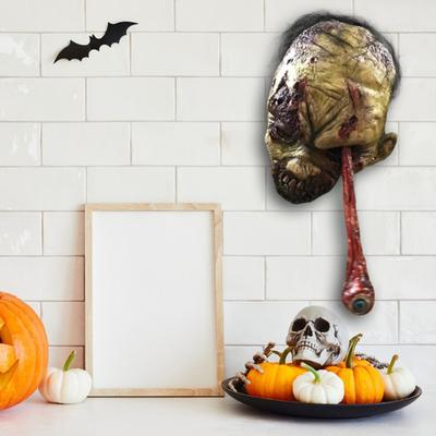 Zombie Head Halloween Decoration Resin Scary Movable Tongue for Halloween Blood Head with Party Indoor