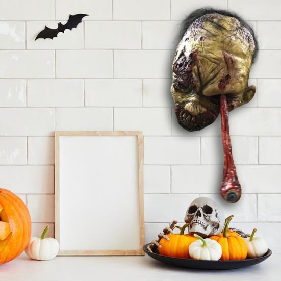 Zombie Head Halloween Decoration Resin Scary Movable Tongue for Halloween Blood Head with Party Indoor
