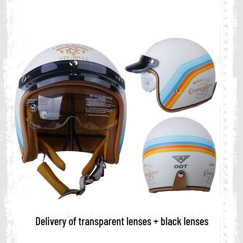 High-Quality Retro Motorcycle Half Helmet with Built-In Goggles for Men and Women