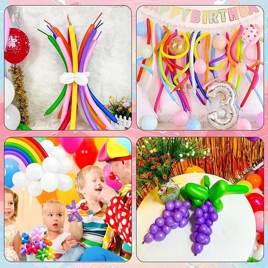 100pcs Balloon Long Strip Spiral Style Color Latex Gathering Party Birthday Wedding Decoration Balloon Design with Inflator
