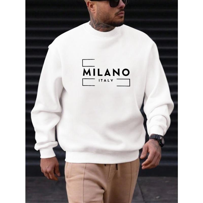 Men's Italy Pattern Casual Round Neck Sweatshirt, Soft Comfortable Trendy For Home And Outings, Plus Size.