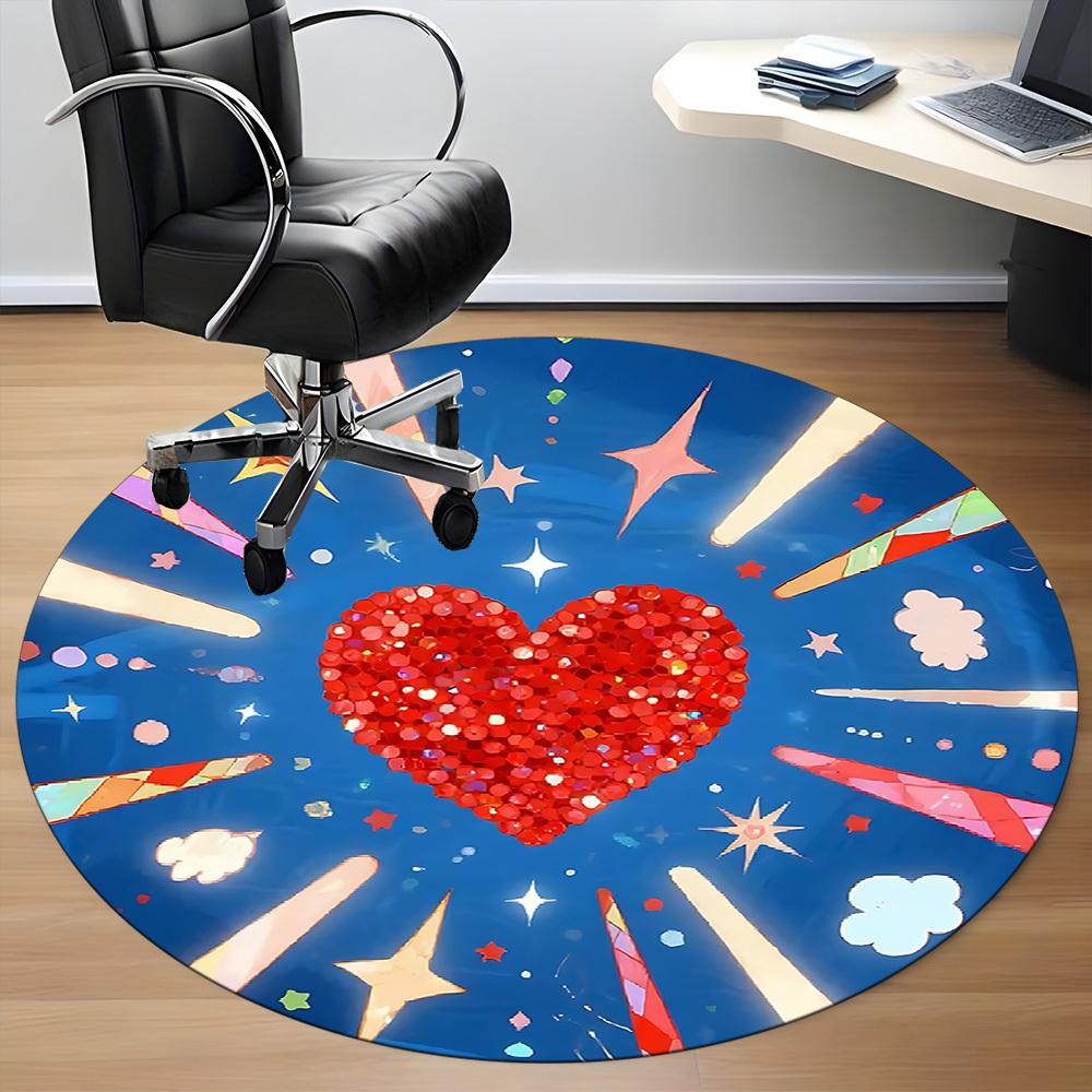 1 Stück Herz Sterne Büro Runder Teppich, Matte Geeignet Für Büro, Unter Bürostühlen Schlafzimmer Wohnzimmer Heimdekoration, Zimmer Deko