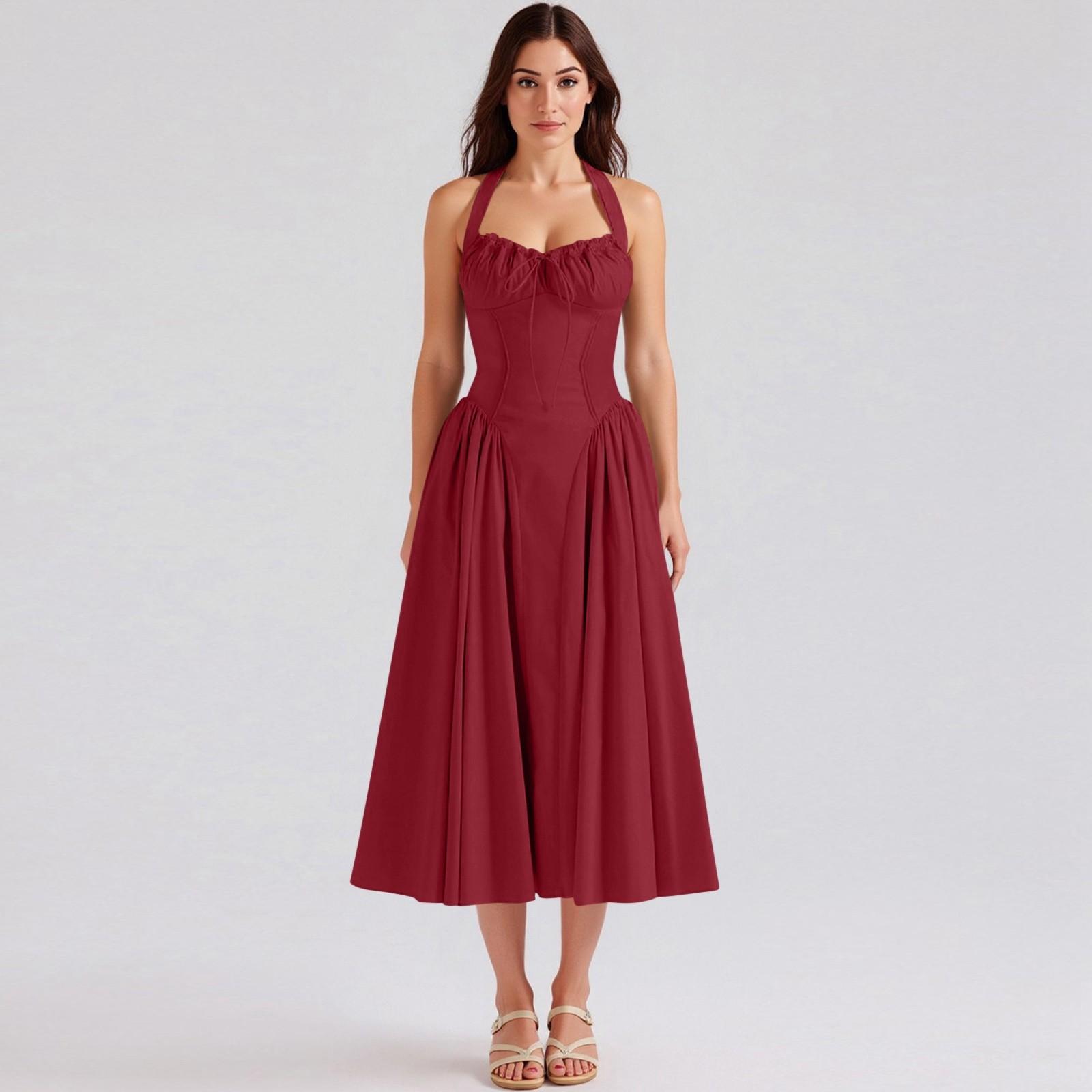 

Женское модное летнее бохо-однотонное платье без рукавов с застежкой-молнией и кружевом XL красный