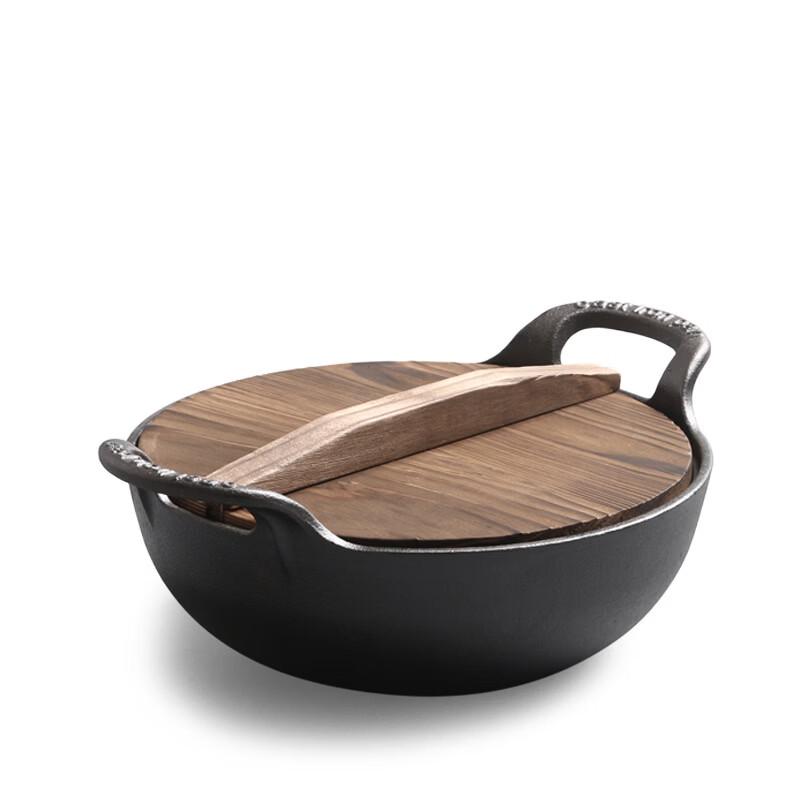 TLXT 34cm Multi-Functional Cast Iron Pot with Wooden Lid