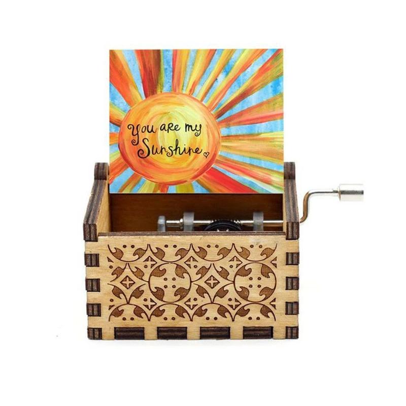 New You Are My Sunshine Music Box Color Printing Wooden Hand Crank Musical Box Birthday Present Valentine's Day Christmas Gift