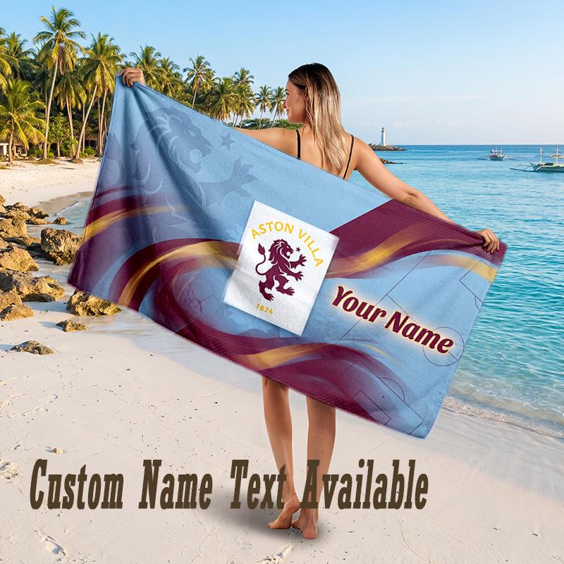 Aston Villa Design Beach Towel Custom Text Large Towel for Beach Vacation