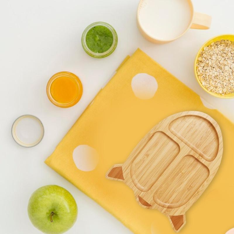 Cartoon Design Baby Fütterteller-Set Kinder Beikostschüssel mit stabilem Saugfuß für frühe Esser