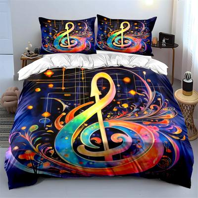 Colorful Music-Themed Wall Art Multiple Sizes Kid'S And Adults' Bedroom Exquisite 3Pc Bedding Set, Gift
