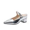 Wearing Baotou High-heeled Shoes for Women in Summer New Pointed Toe Shallow Mouth with Square Heel Slippers