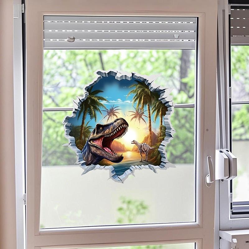 3D Dinosaurier Wandsticker für Kinderzimmer Kindergarten Schlafzimmer Wanddeko Wasserdichte Vinyl Toilettenaufkleber für Mülleimer Kreative Abziehbilder