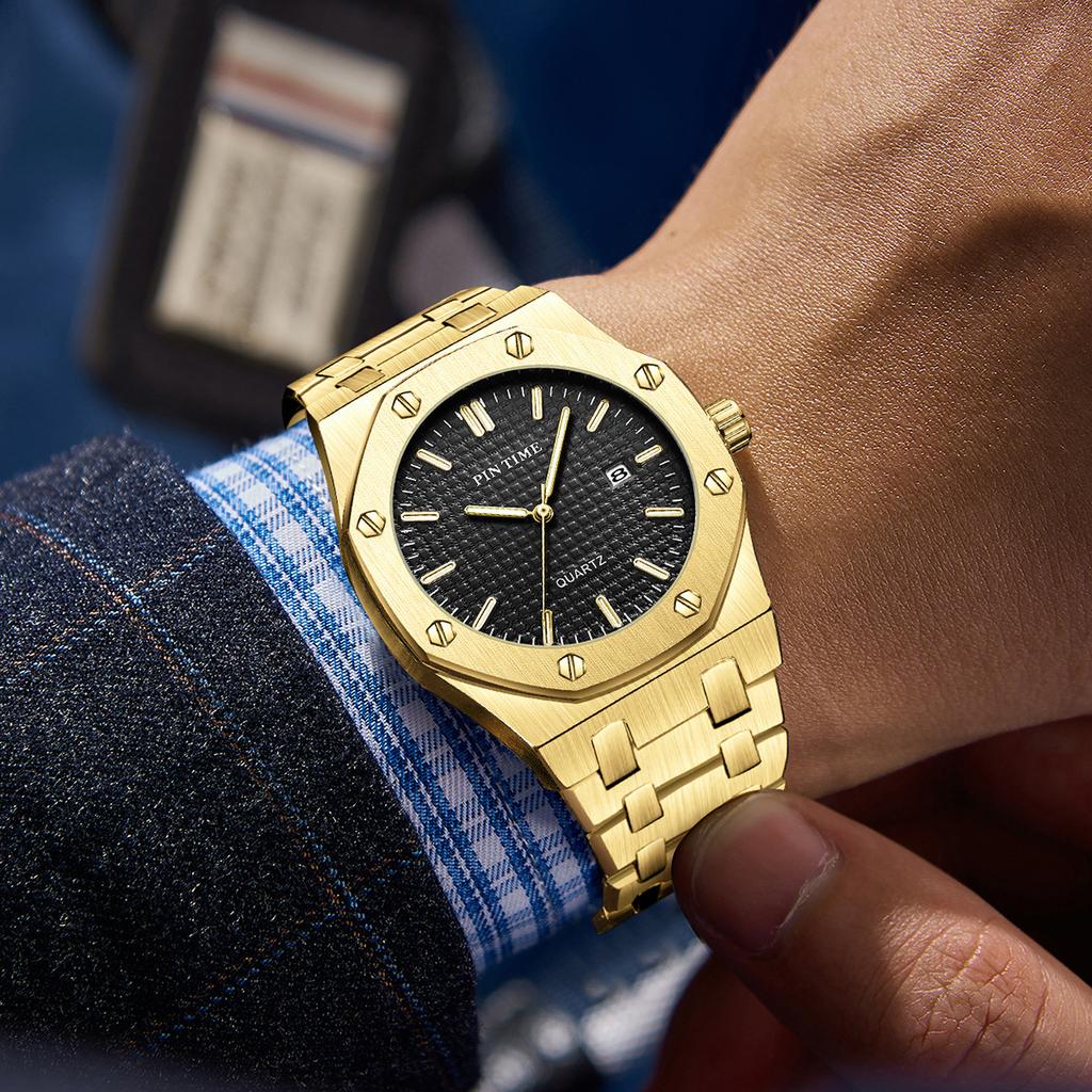 PINTIME Orologi da uomo di lusso automatici con data, impermeabili, luminosi, al quarzo, in acciaio inossidabile, sportivi.