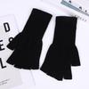 Black Gloves Autumn Winter Fashion Keep Warm Knitted Half-Finger Gloves Unisex