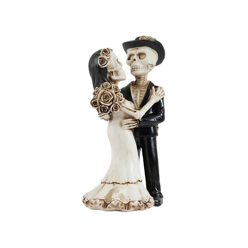 Skeleton Couple Figurine - Romantic Gothic Halloween Decor Resin Statue for Home, Desk, Yard, Party & Day of the Dead