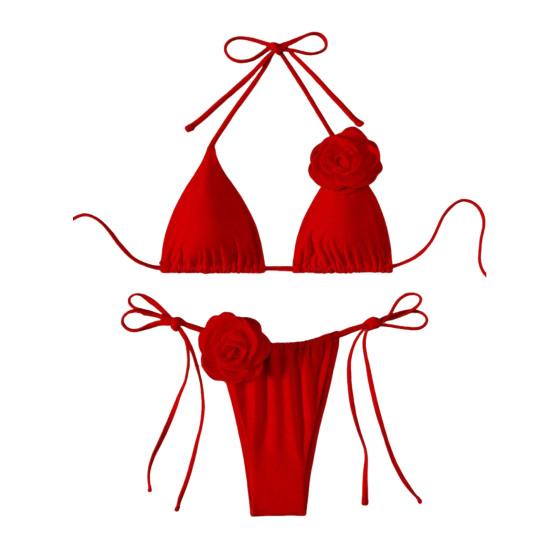 Set Bikini da Donna 2 Pezzi Allacciato al Collo Imbottito Slip da Bagno Set Fiore 3D