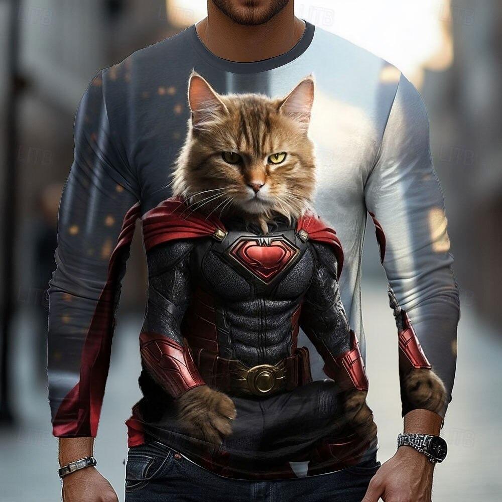 

Мужская модная уличная футболка с круглым вырезом и длинным рукавом с 3D-принтом «Веселые животные» 5XL