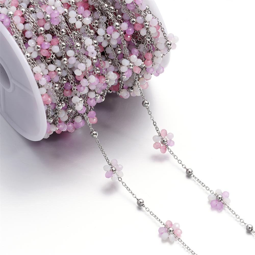 1Meter Stainless Steel Chain Flowers Pearl Beads Flat Link Chains for Necklaces Anklet Supplies DIY Jewelry Making Wholesale