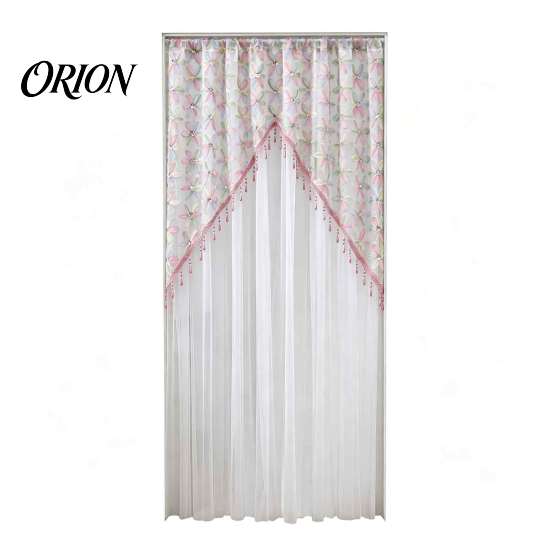 Romantic Home Decor for Living Room Sheer Floral Door Curtain with Beads, Lace Embroidered Gauze Double Layer Divider, Rod Pocket Doorway Bedroom
