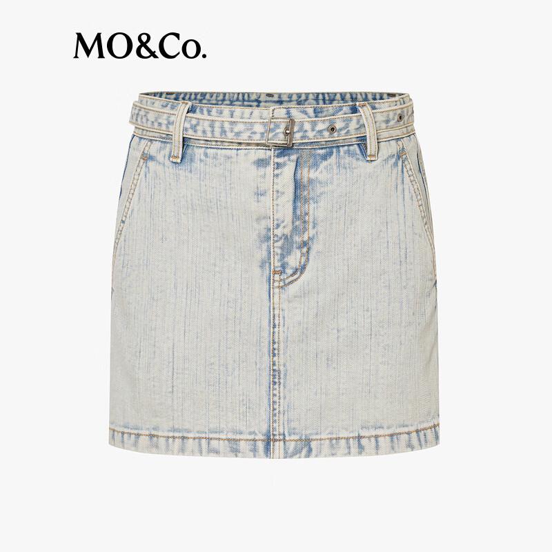MO&Co. Washed Denim Short Skirt with Belt