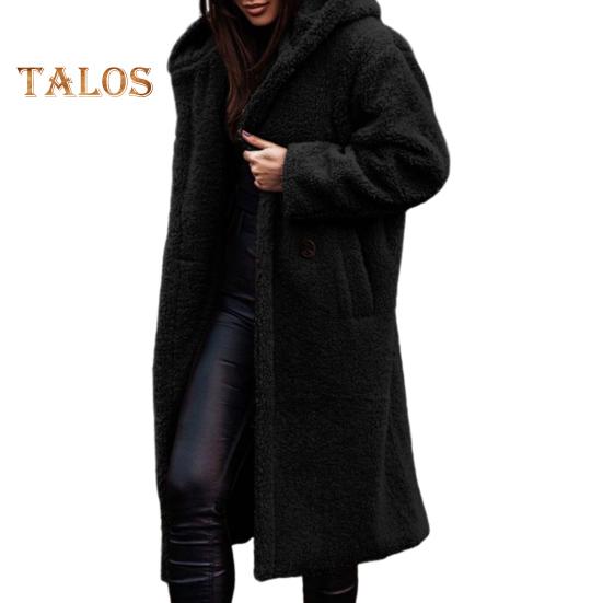 

Женское длинное пальто, однотонное, с длинным рукавом, с капюшоном, зимнее, осеннее, на одной пуговице, плюшевое пальто для работы, вечеринки, свидания S чёрный