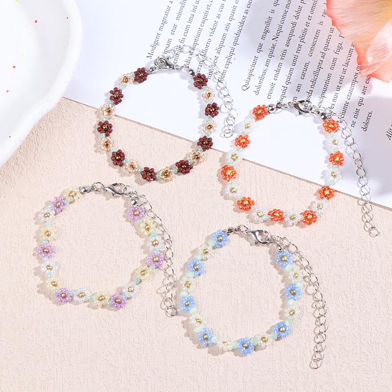 Fashion Women'S Crystal Flower Bead Bracelet Adjustable Charm Bracelet Friendship Jewelry Accessories