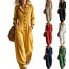 Women's Color Long Sleeve Wide Leg Jumpsuit with Collar for Vacation Travel
