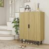 5-Tier Shoe Cabinet, Adjustable Shelves, 2 Doors, Metal Legs, 15 Pairs, Oak Finish