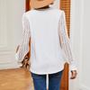 Women Autumn Spring Blouses and Shirts Lace Stitching V-neck Long Sleeve Casual Shirt Tops