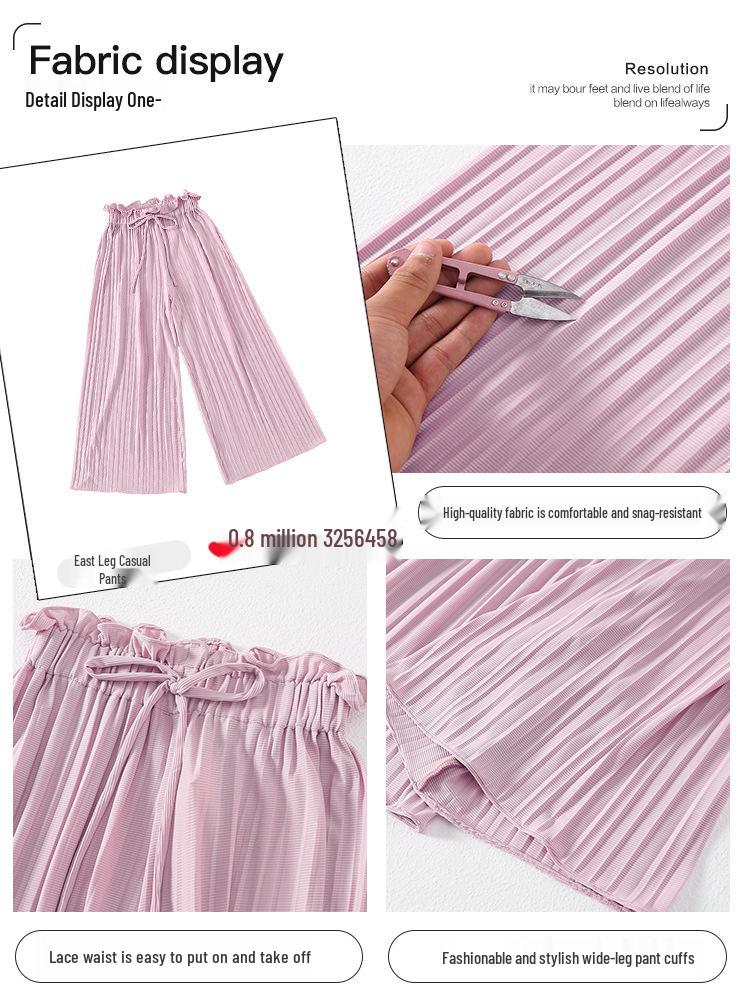 Girls' Ice Silk Wide-Leg Korean-Style Summer Pants - Breathable, Casual Long Pants for Kids 2025