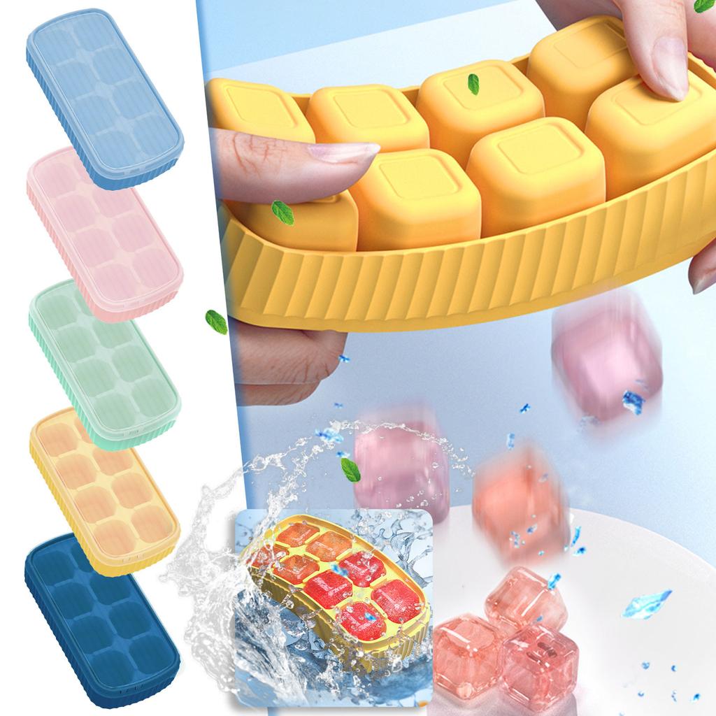 Tácky na ledové kostky, 8 dutinkový silikonový čtvercový výrobník ledu, snadno vyjímatelný silikonový výrobník ledových koulí s odnímatelným víkem odolným proti polití, na koktejly, pivo