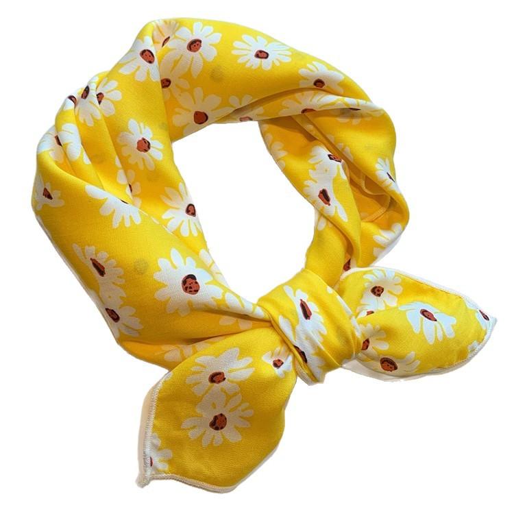 Japanese Harajuku Cotton Small Square Scarf New Korean Silk Scarf Headband Women's Spring and Autumn Floral Scarf Scarf Neck Protector Scarf