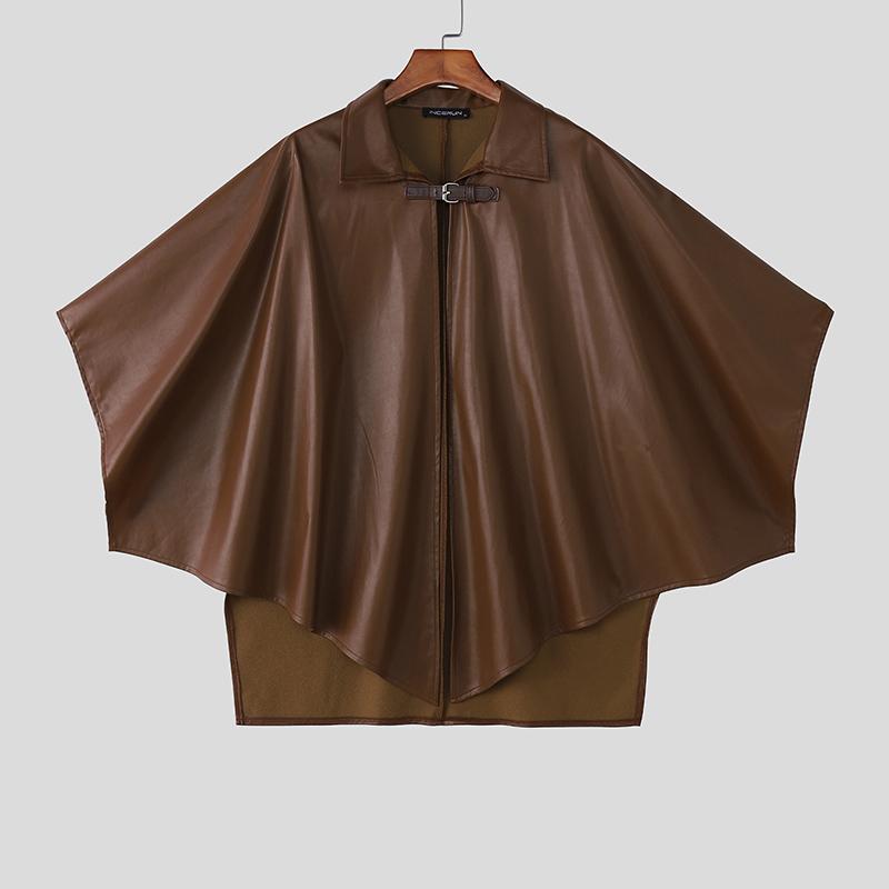 INCERUN Men Autumn Winter PU Leather Cloaks Casual Loose Warm Cape Coats