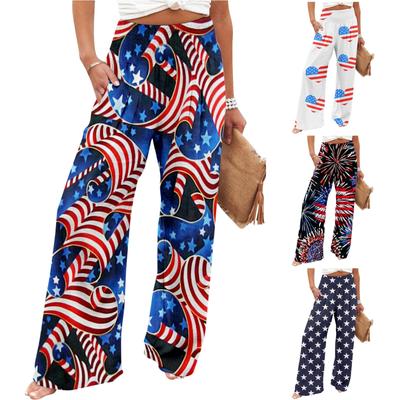 Women's High Waist Wide Leg Pants Elastic Waistband Loose Fit Comfortable Casual Trousers with Pockets Lightweight Breathable Fabric
