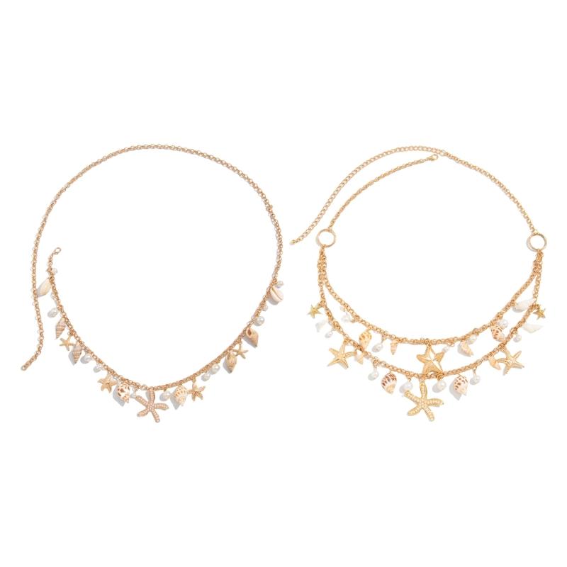 Gold Tone Waist Chain Fashionable Belly Chain with Sea Star and Faux Pearls Design for Ocean Charm Style