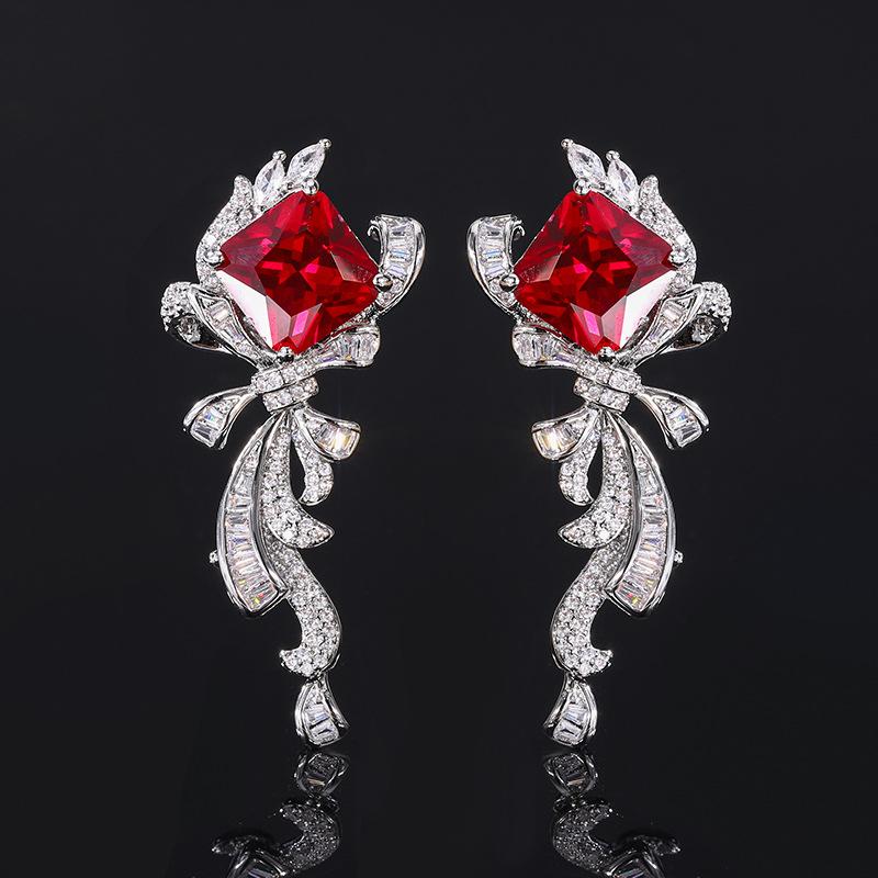 Schmuck Ohrringe Smaragd Paraiba Rot Korund Übertrieben Ohr Anhänger Ohrringe Vintage Quaste Kleid Zubehör