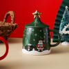 Weihnachtsgeschenk Tasse Keramik Cartoon Tasse Paar Tasse Wasserbecher Kaffeetasse mit Deckel Löffel