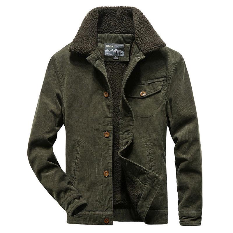 Men's Warm Corduroy Workwear Jacket, Plus Velvet Thickened, Winter Dad's Coat