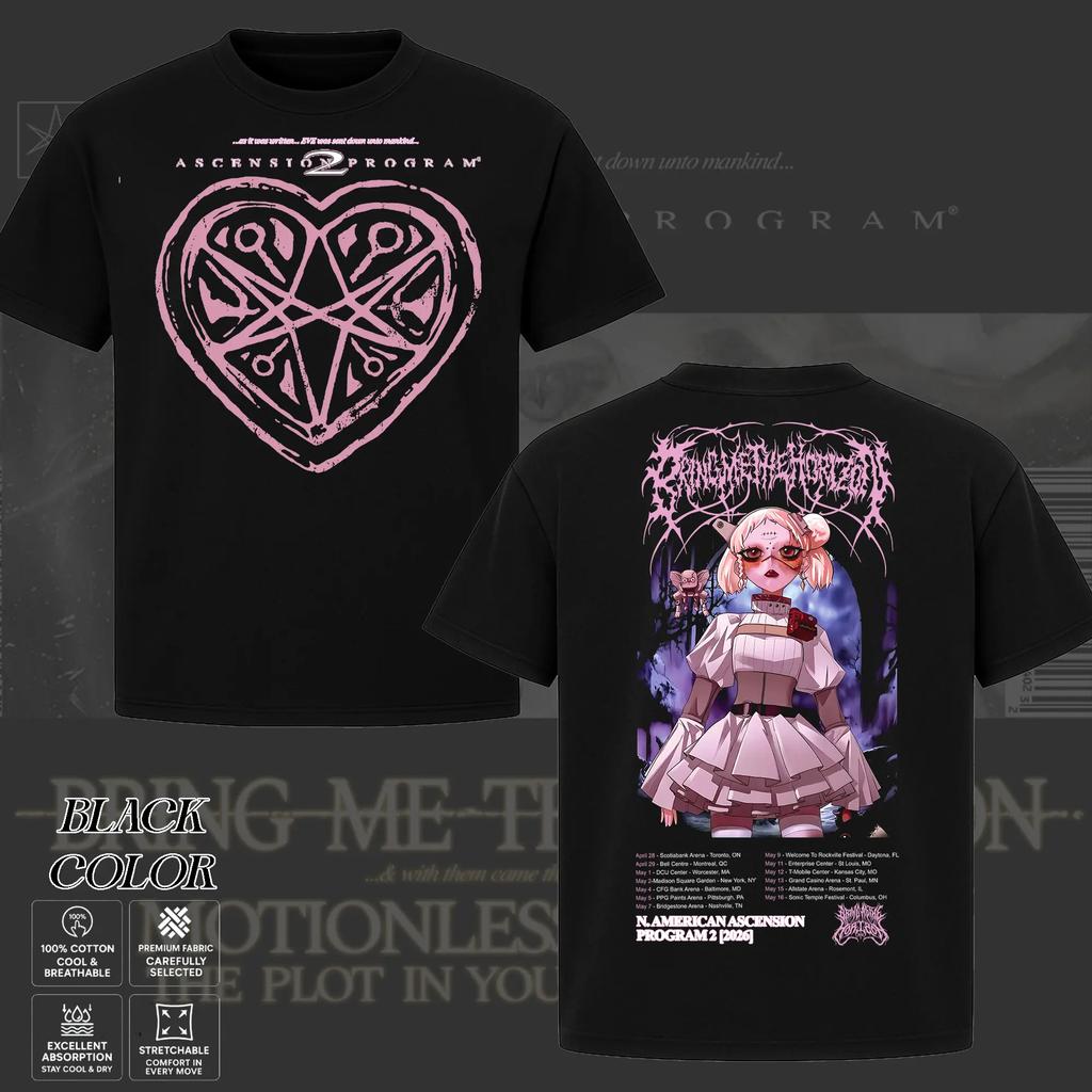 BMTH Bring Me The Horizon Maglietta Terza Ascensione Tour Stampa Date Tour Posteriore Unisex Oversize Fan Metalcore Manica Corta