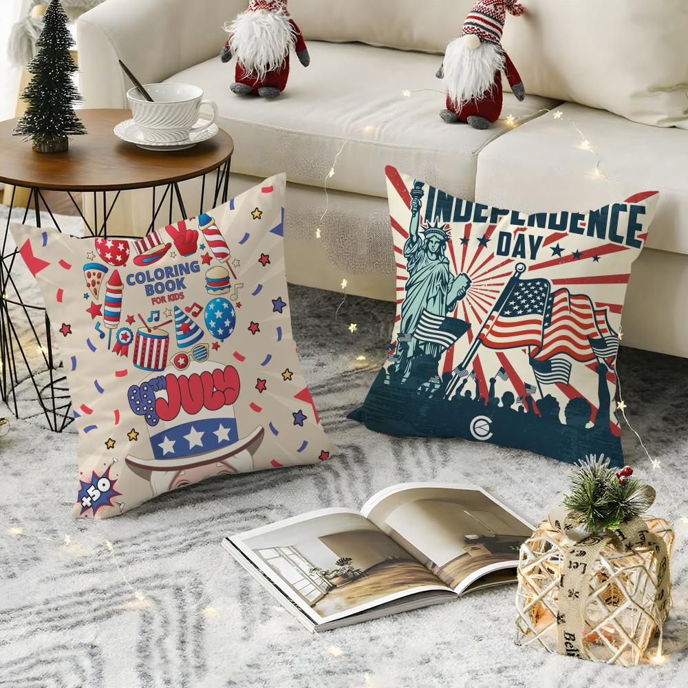 Independence Day Cushion Cover Breathable Linen Pillow Cover Skin-Friendly Home Decor Pillowcase With Hidden Zipper