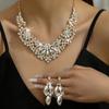 Vintage Necklace Earrings Set Women Leaves Flowers Rhinestone Bridal Accessories