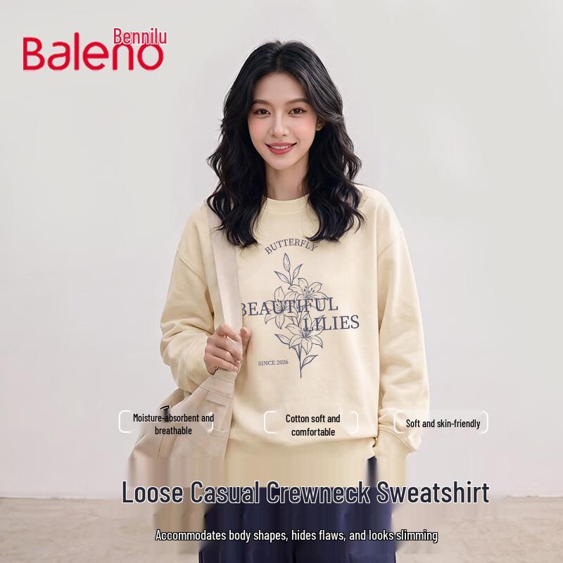 Baleno Women's Cotton Blend Floral Print Crewneck Sweatshirt