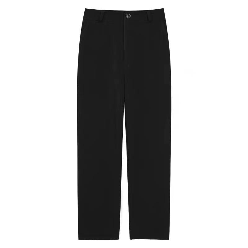 Women's Petite Black Wide-Leg High-Waist Casual Summer Pants