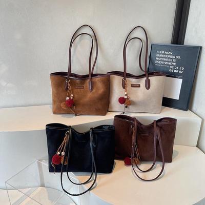 Handtasche aus Wildleder im koreanischen Stil mit großer Kapazität - Einfache einfarbige Umhängetasche für Herbst/Winter