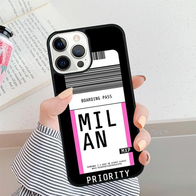 

Milan Boarding Passport Phone Case For iPhone 17 Air 16 15 14 plus 12 13 Pro max Soft Bumper Shell Cover coque iPhone 14plus