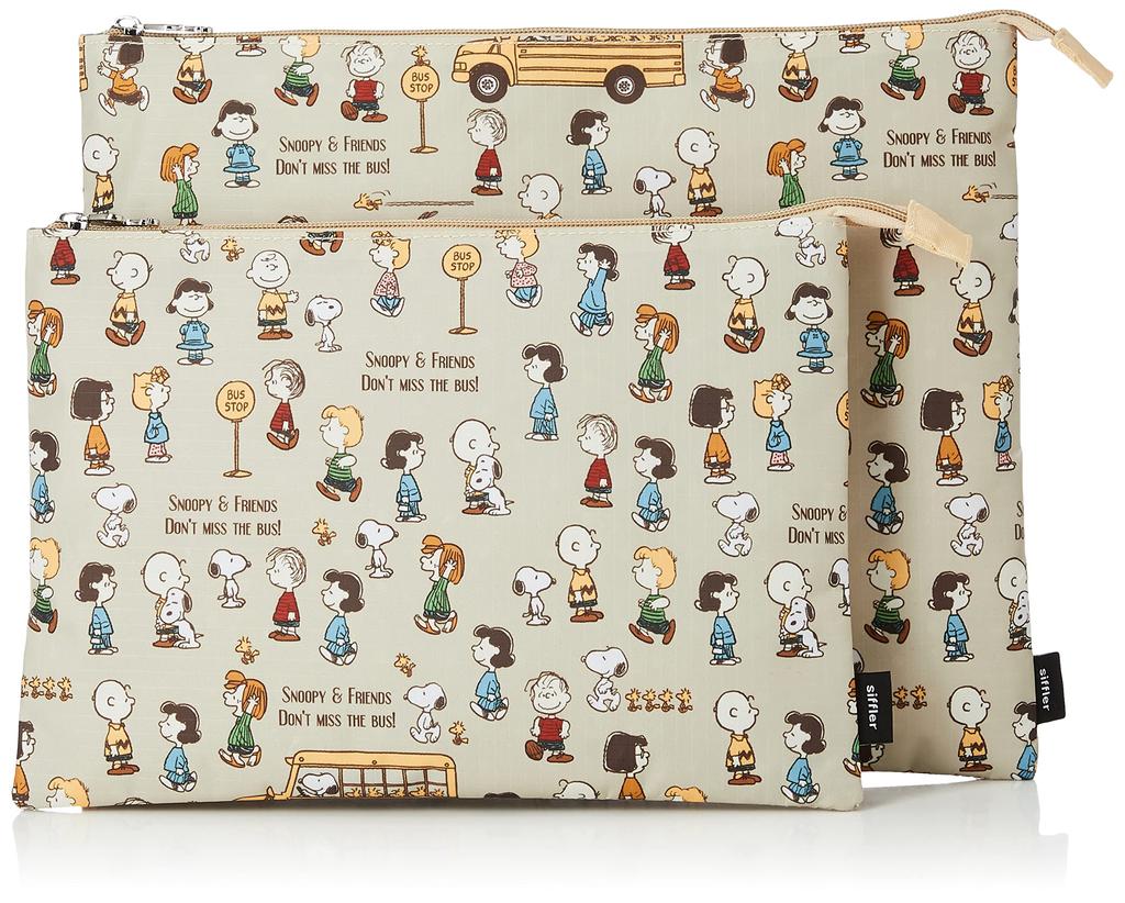 2 Size Pouch Set Compact Snoopy Bus Stop Brown [Hapitas]