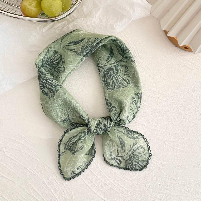 

Silk scarf new retro literary cotton and linen square scarf decorative scarf floral headscarf headband multi-purpose scarf small shawl