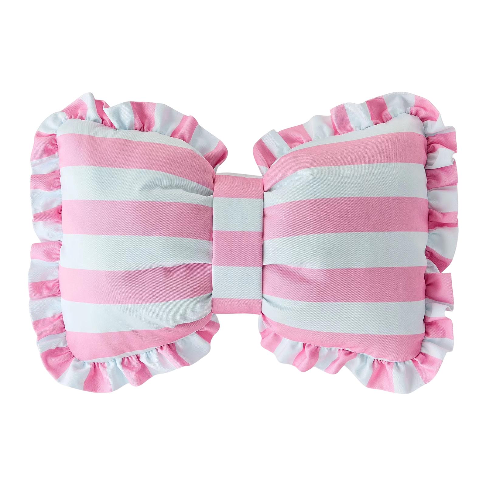 

This Soft Pillow Is Adorned With Striped Bows, Adding An Elegant To Any Room.