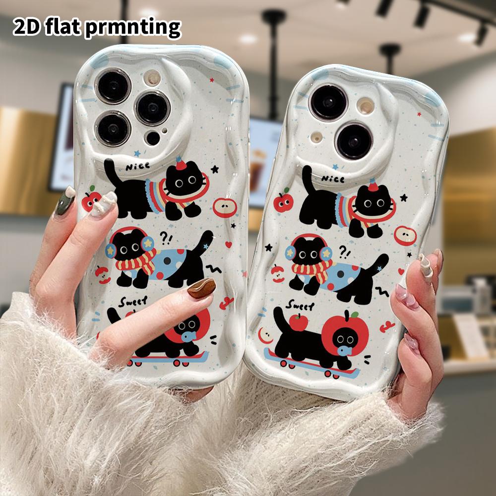 Phone Case: 2D Flat Design Suitable for iPhone 18 17 16 15 14 13 Pro Protective Case, Apple Little Black Cat, Perfect Christmas and Halloween Holiday