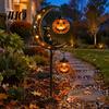 Adornos Resistentes a la Intemperie para Jardín de Otoño, Luz Solar de Estaca para Halloween, Gato Negro Calabaza sobre Luna Creciente con Carteles Decorativos para Jardín, Linterna Colgante,