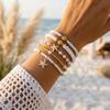 Women's Bohemian Starfish Shell Heishi Beads Bracelet Dainty Crushed Stone Braided Rope Chain Stackable Party Jewelry Gift