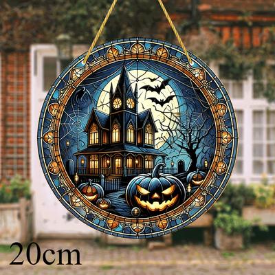 Halloween Haunted House Stained Glass Style Acrylic 2D Flat Pendant - Vivid Jack-O-Lantern,   - Bedroom, Living Room, Kitchen, Outdoor Decoration